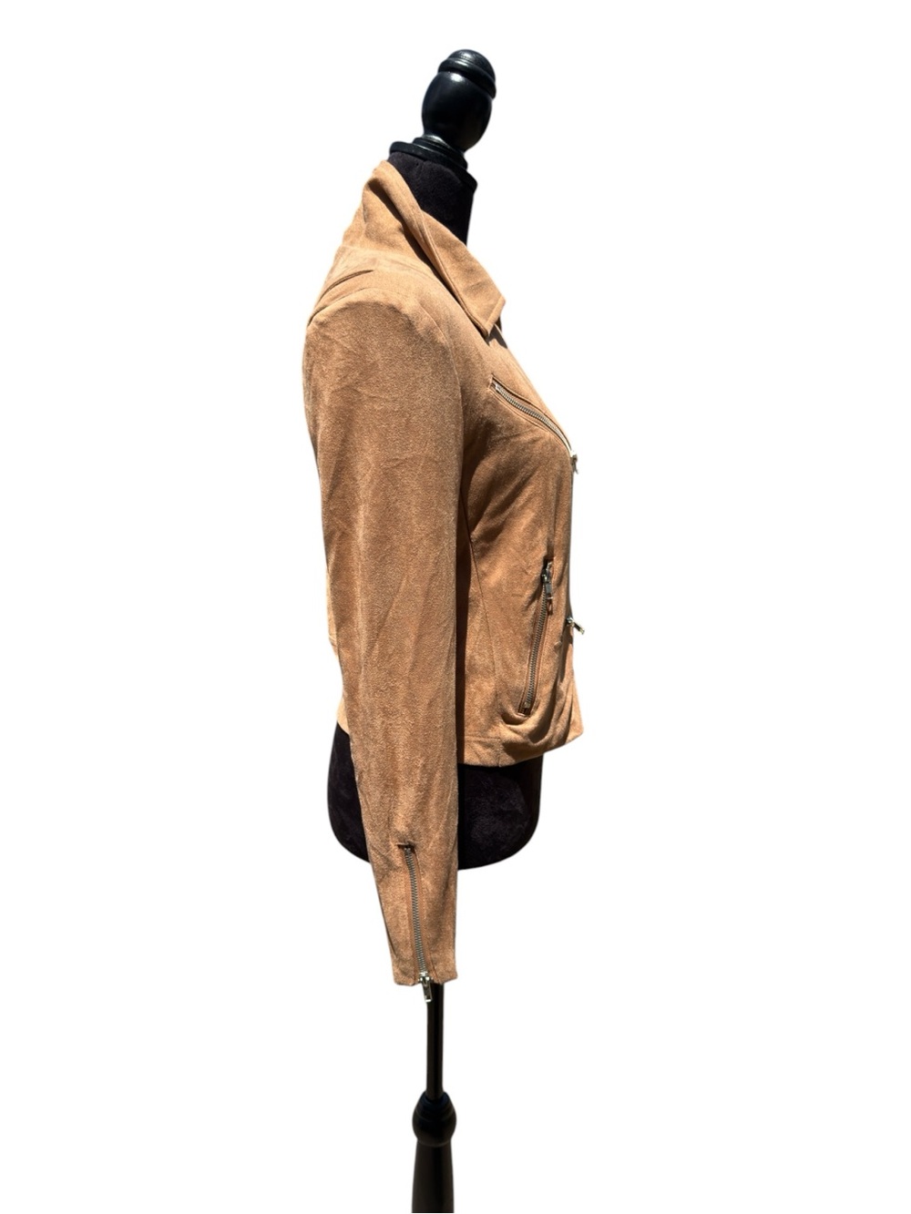 VICI Camel Faux Suede Moto Biker Jacket Medium Asymmetrical Zip Sleek - Picture 7 of 10